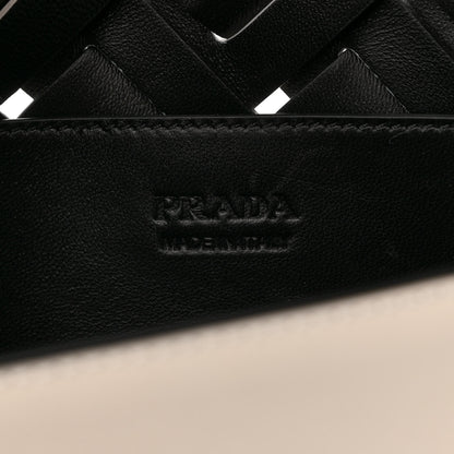Prada Vitello Intreccio Tress Shoulder Bag White Black 6 of 10