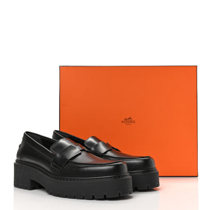 Hermes Glazed Calfskin Womens Hitch Loafers 41 Black 8 of 8