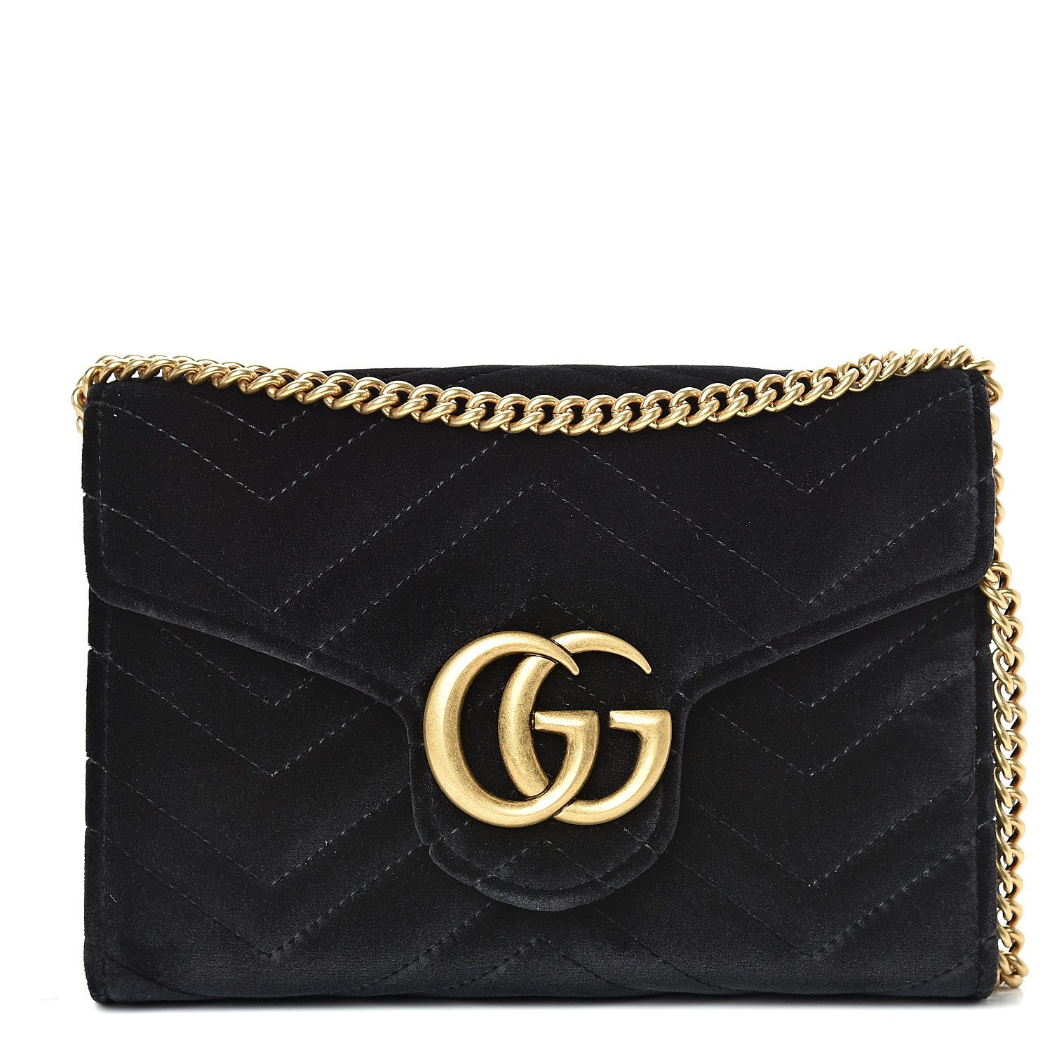 Gucci Velvet Matelasse GG Marmont Chain Wallet Black 1 of 10