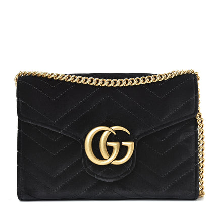 Gucci Velvet Matelasse GG Marmont Chain Wallet Black 1 of 10