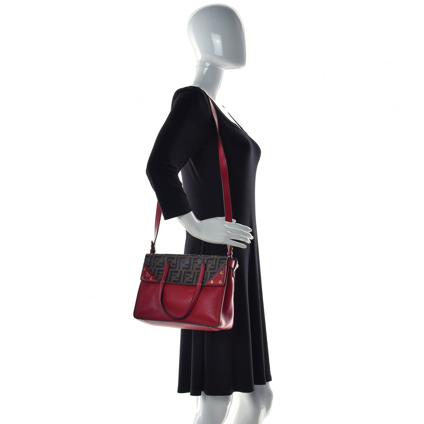 Vitello Grace Bi-Color FF 1974 Embossed Flip Tote Fragola Maya Black