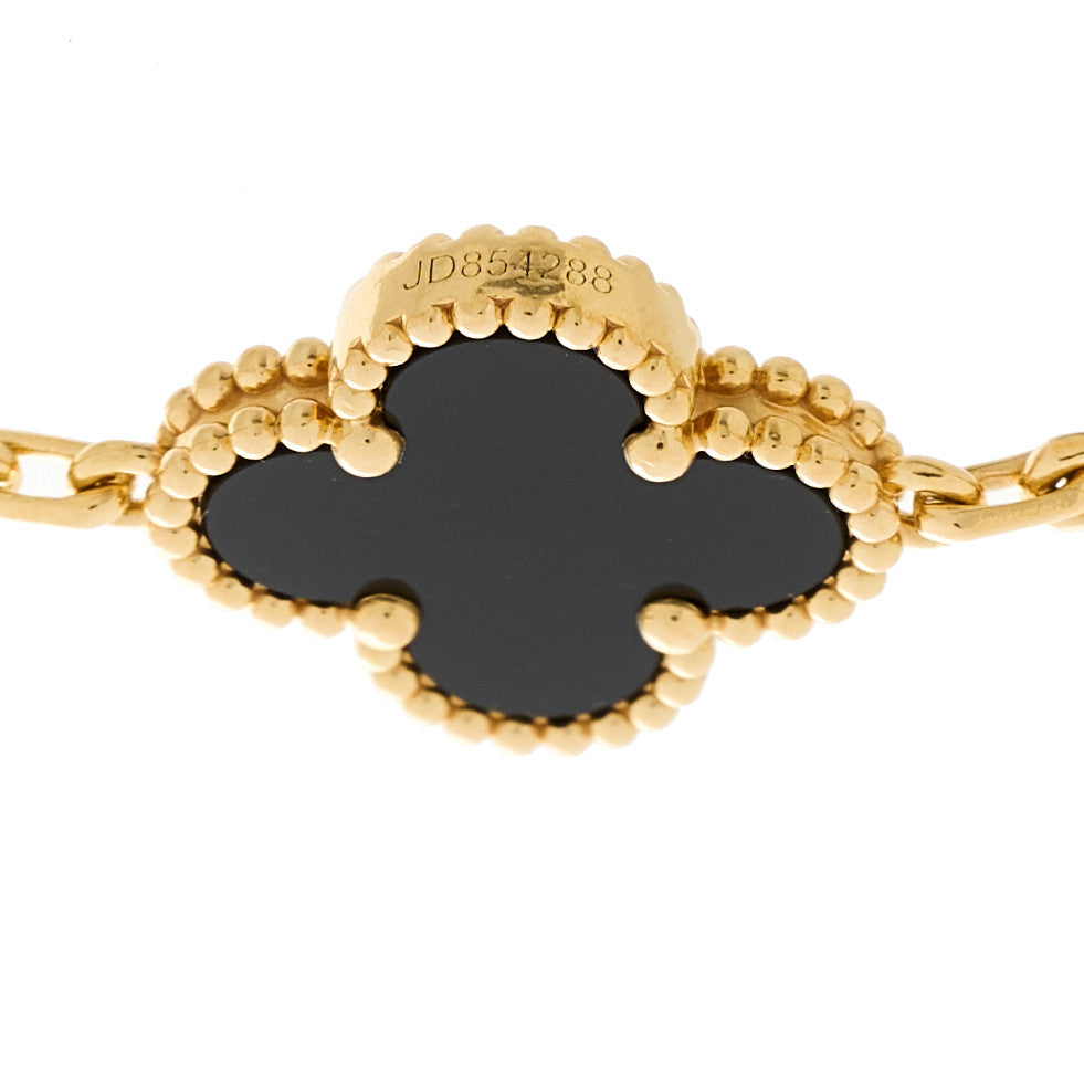 18K Yellow Gold Black Onyx 5 Motifs Vintage Alhambra Bracelet