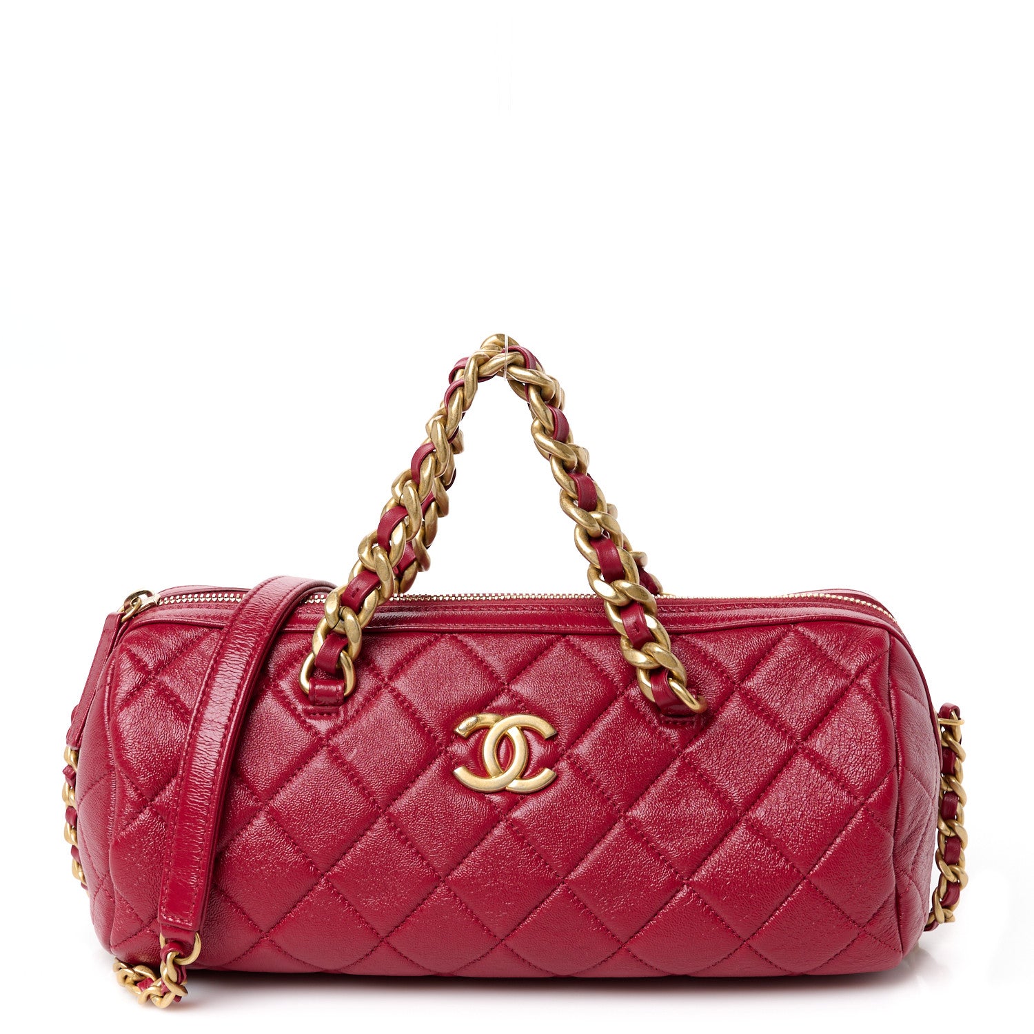 Chanel Shiny Lambskin Quilted Fashion Therapy Bowling Bag Red 1 of 10