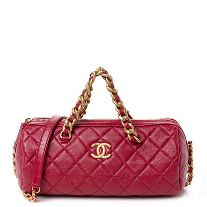 Chanel Shiny Lambskin Quilted Fashion Therapy Bowling Bag Red 1 of 10