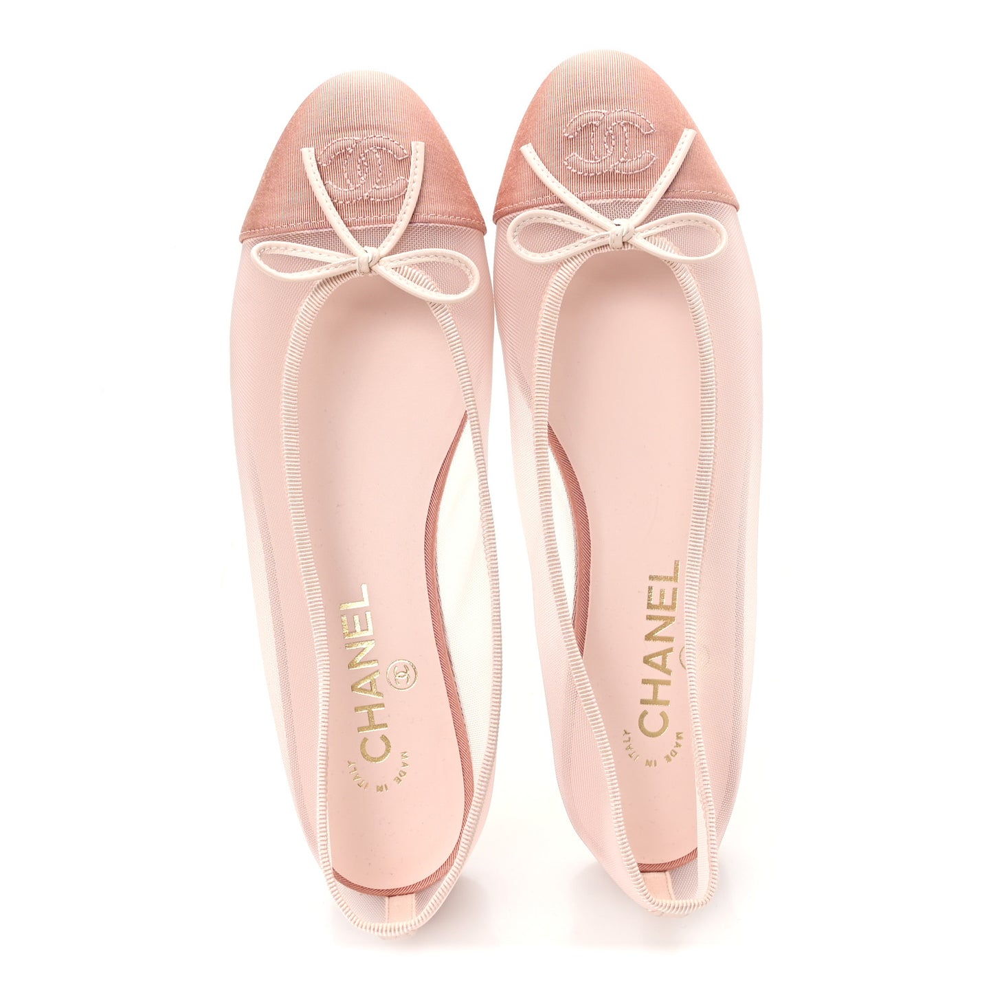 Mesh Grosgrain CC Cap Toe Ballerina Flats 39  Light Pink Dark Pink