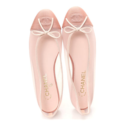 Chanel Mesh Grosgrain CC Cap Toe Ballerina Flats 39  Light Pink Dark Pink 2 of 9