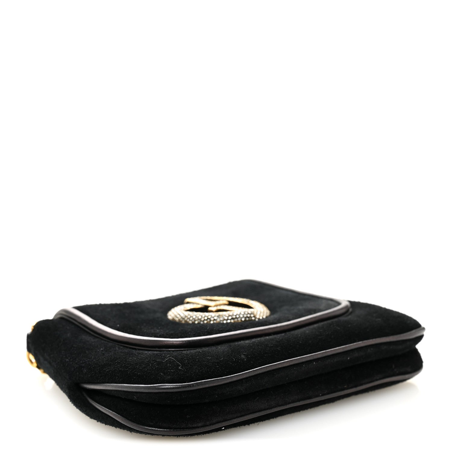 Gucci Suede Crystal 1973 Small Chain Shoulder Bag Black 4 of 11