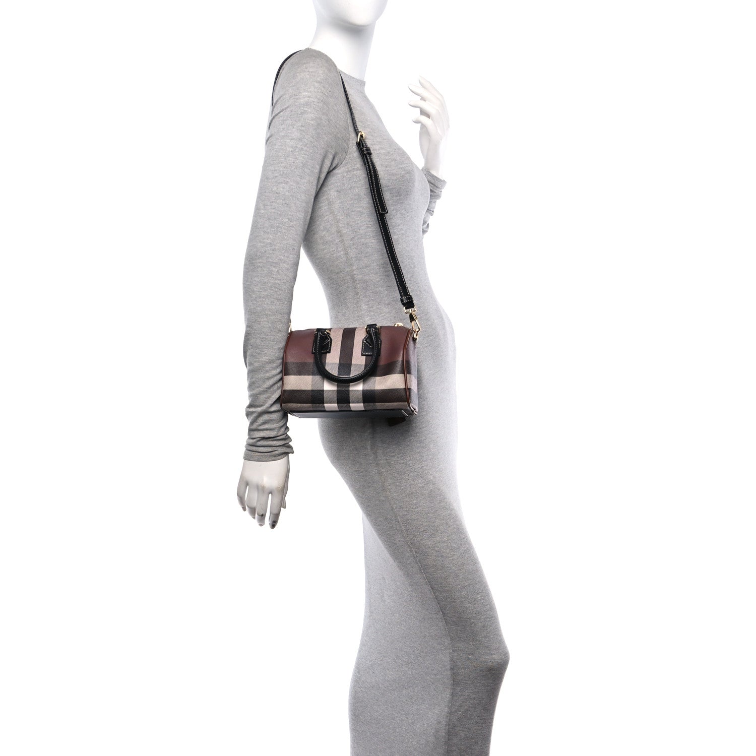 Burberry E-canvas Check Mini Bowling Bag Dark Birch Brown 2 of 10