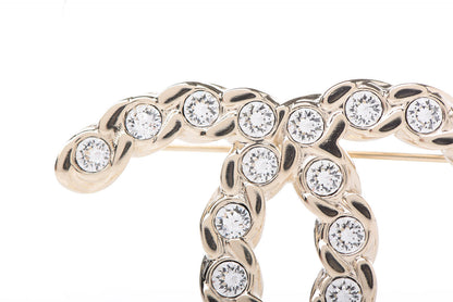 Chanel Crystal CC Brooch Light Gold 5 of 6