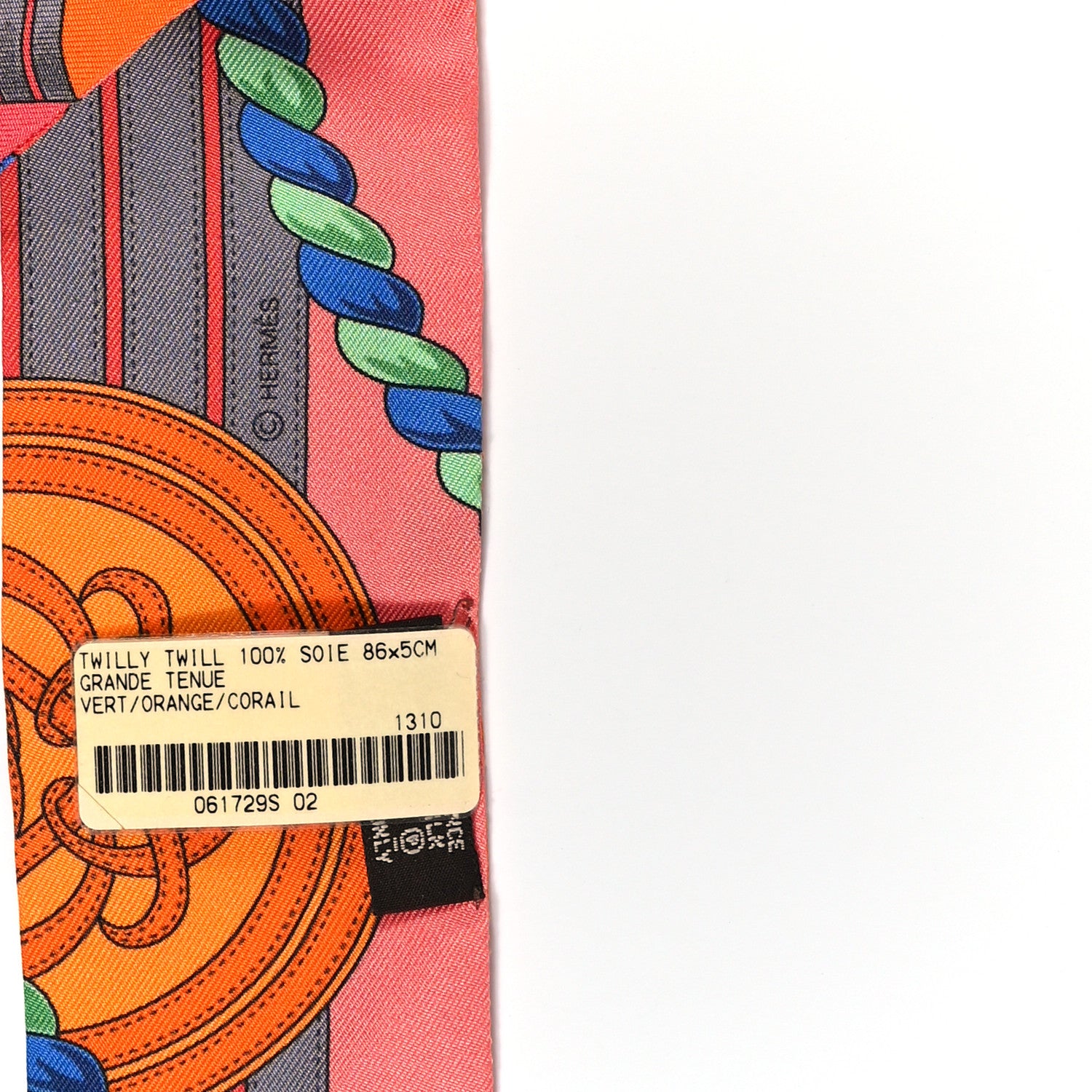 Hermes Silk Grande Tenue Twilly Vert Orange Corail 3 of 3