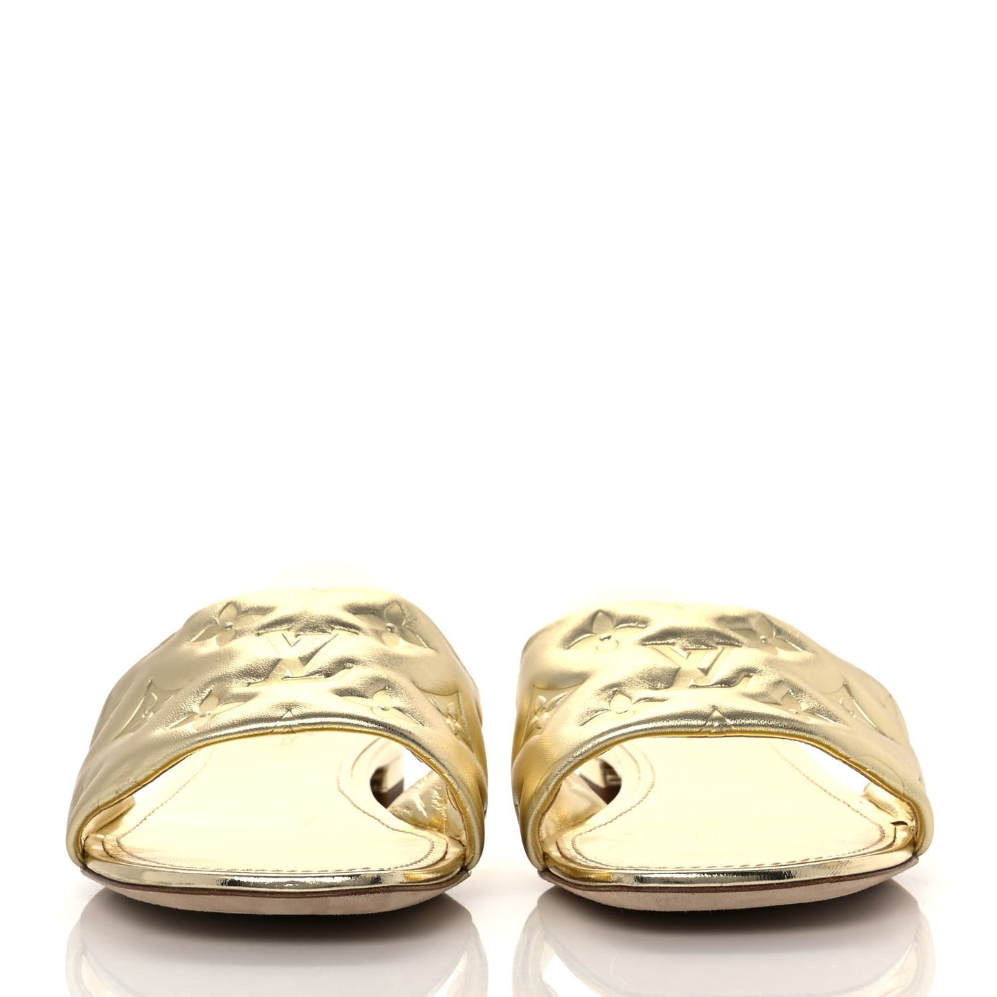 Metallic Lambskin Embossed Monogram Revival Flat Mules 40 Gold