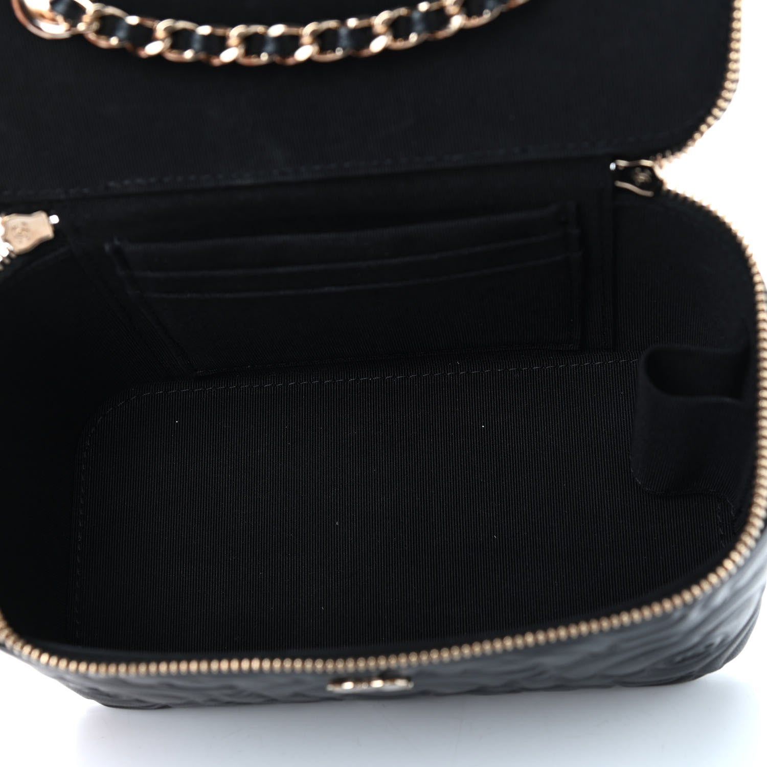 Chanel Lambskin Camellia Embossed Small Vanity Case With Chain Black 5 of 9