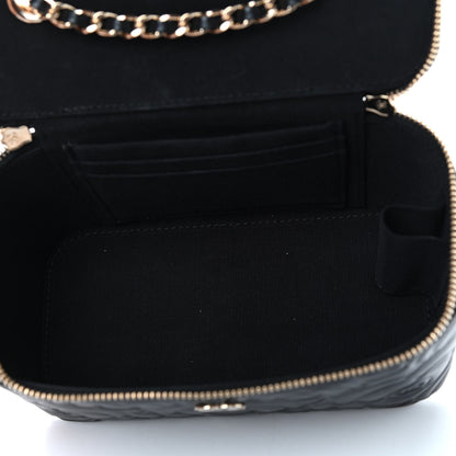 Chanel Lambskin Camellia Embossed Small Vanity Case With Chain Black 5 of 9
