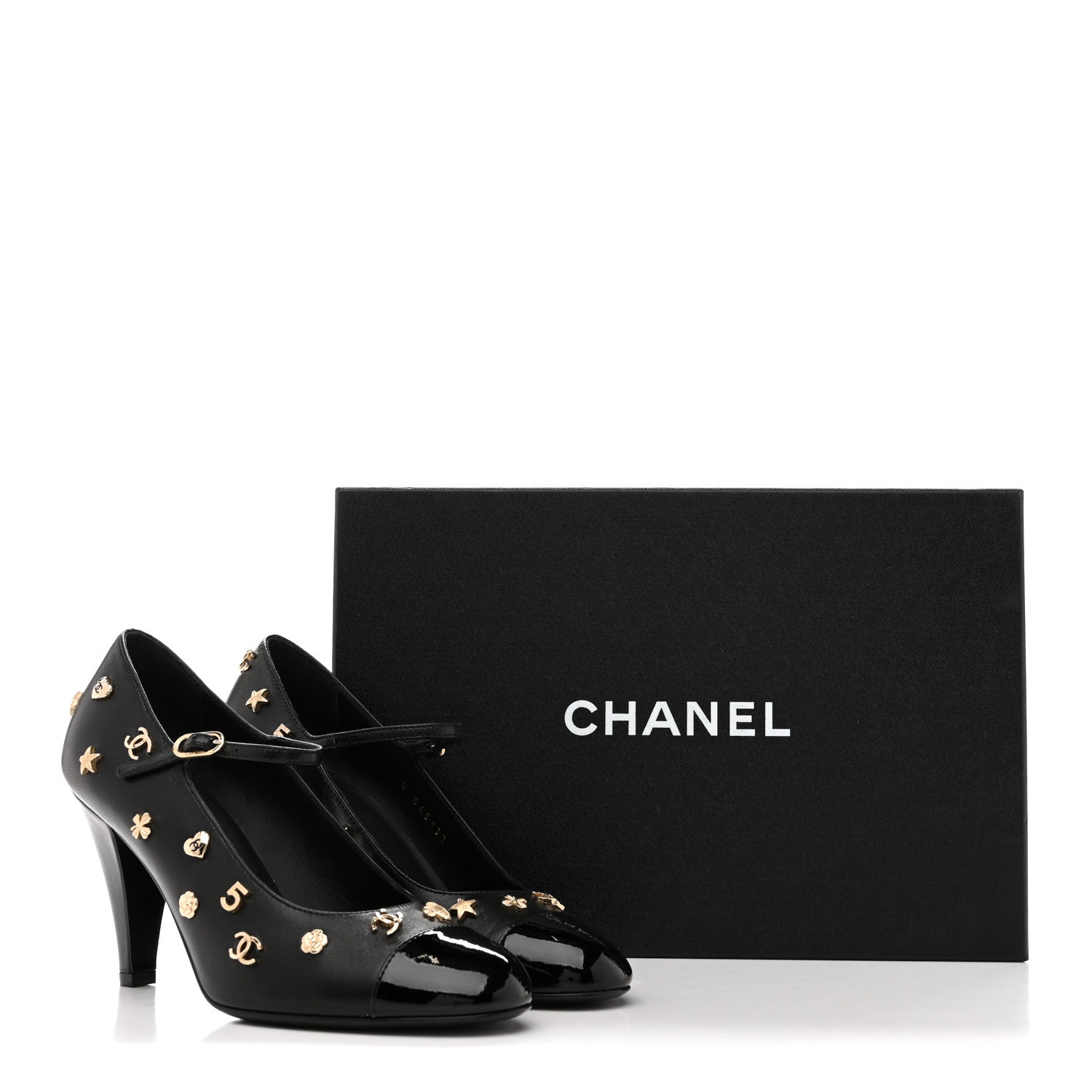 CHANEL シャネル ストラップパンプス 36ハーフ Chanel Lambskin Patent Cap Toe Charms Mary Jane Pumps 36.5 Black