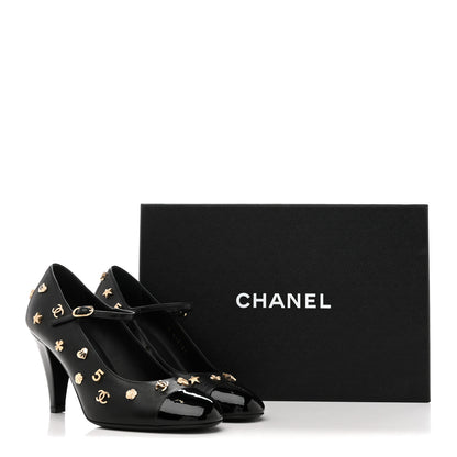 Chanel Lambskin Patent Cap Toe Charms Mary Jane Pumps 36.5 Black 10 of 10