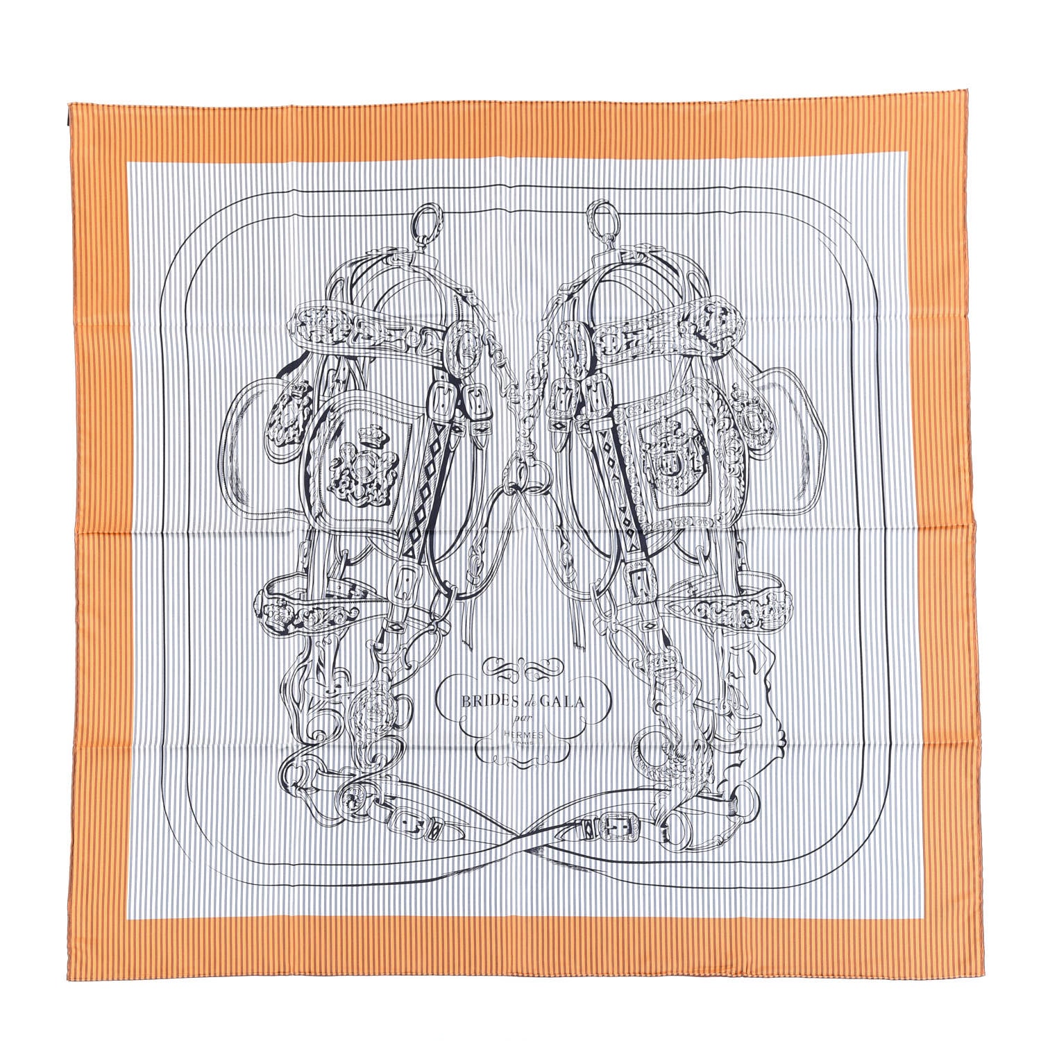 Hermes Silk Carre Eyeliner Brides De Gala Scarf 90 Orange Blue Black 1 of 3