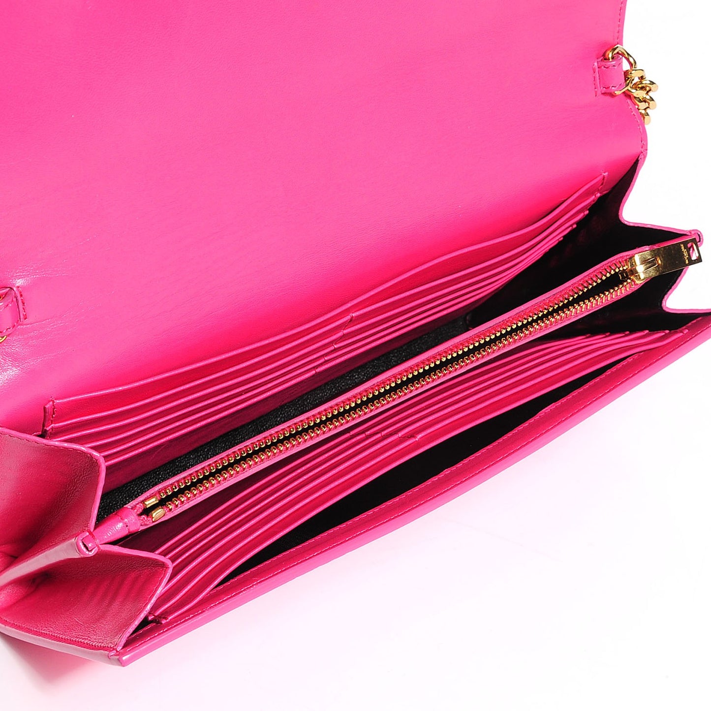 Patent Grain de Poudre Classic Letters Chain Wallet Lipstick Pink