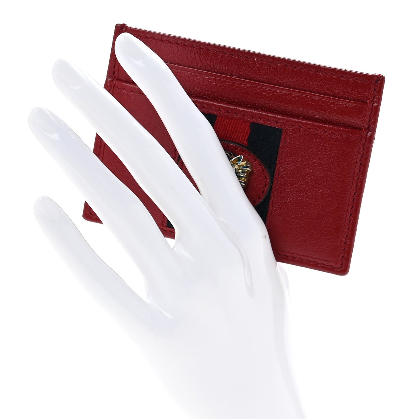 Calfskin Web Rajah Card Holder Red