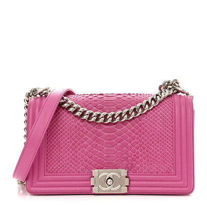 Chanel Matte Snakeskin Medium Boy Flap Pink 1 of 15