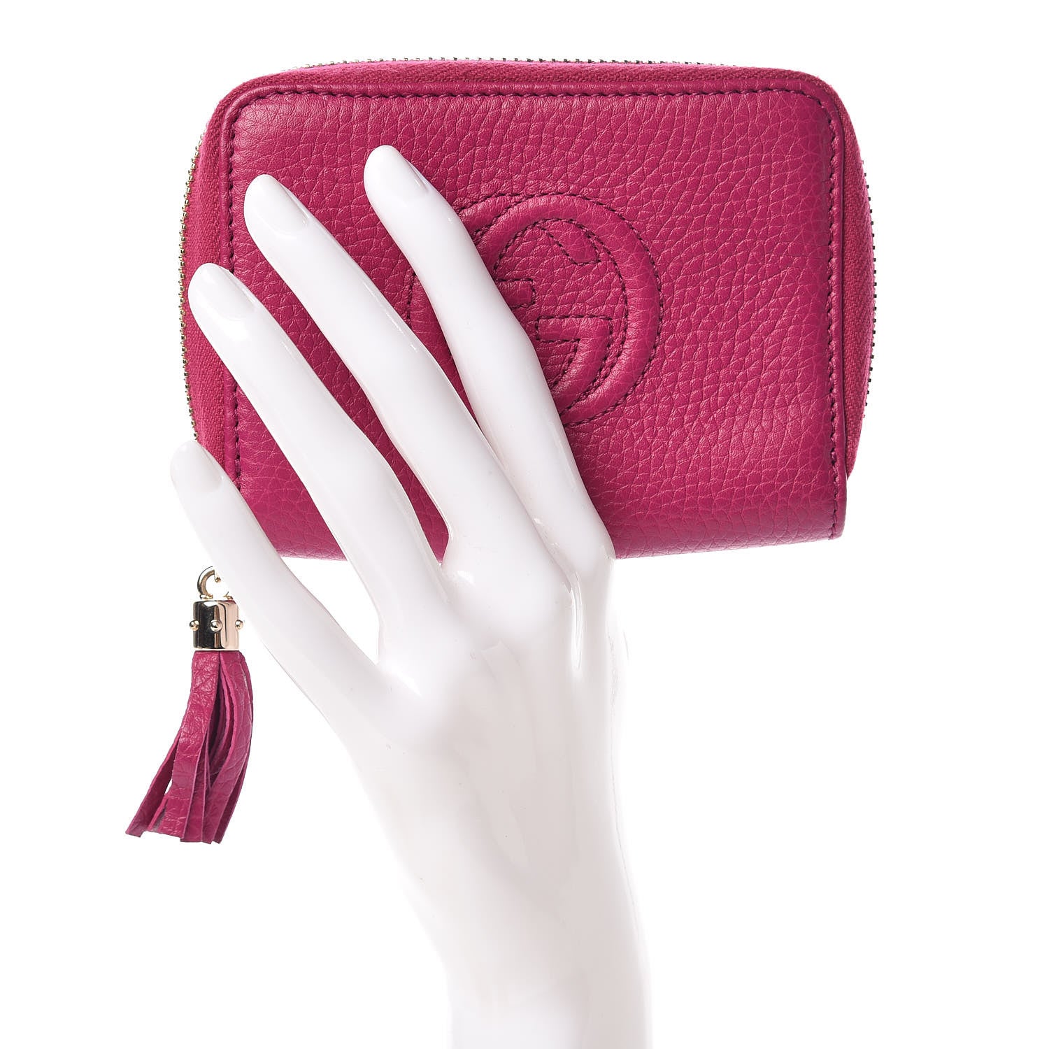 Gucci Pebbled Calfskin Soho Compact Disco Zip Around Wallet Bright Bougainvillea 2 of 8