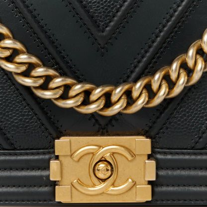 Chanel Caviar Glazed Calfskin Chevron Medium Boy Flap Black 8 of 12