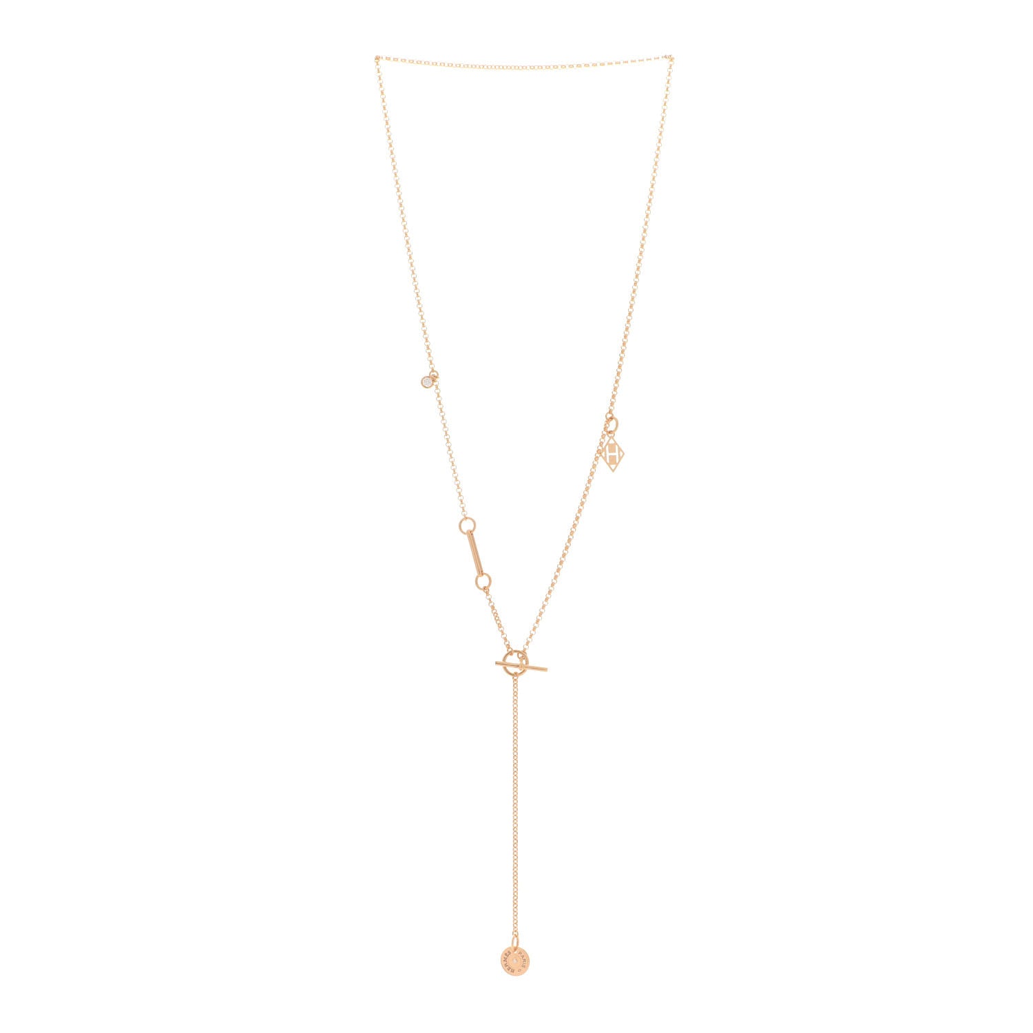 Hermes 18K Rose Gold Diamond Gambade Necklace 3 of 6