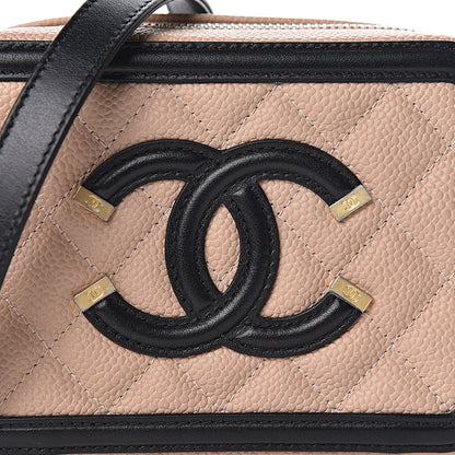 Chanel Caviar Quilted CC Filigree Vanity Clutch With Chain Beige Black 8 of 11