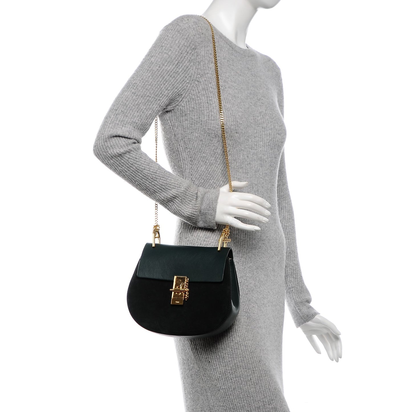 Suede Smooth Calfskin Drew Shoulder Bag Intense Green