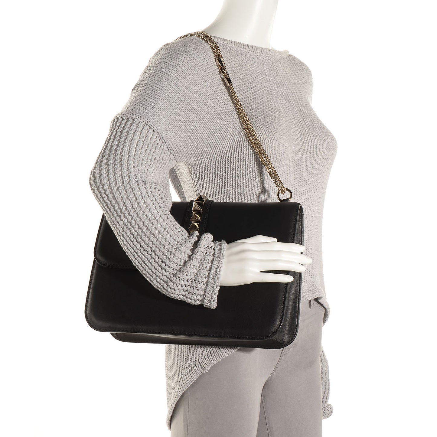 Vitello Large Glam Lock Rockstud Flap Black