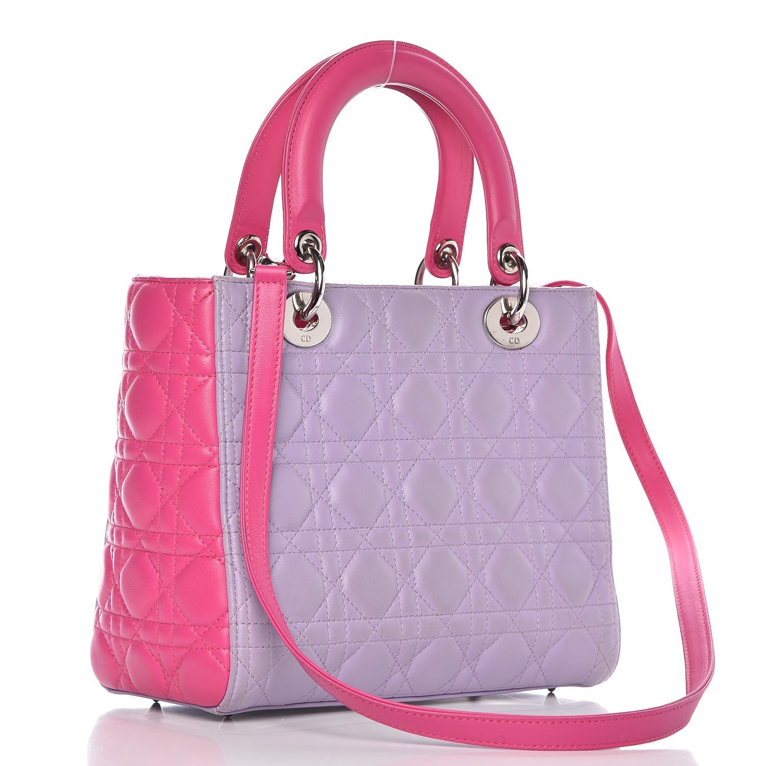 Christian Dior Lambskin Cannage Medium Bi-Color Lady Dior Pink Purple 3 of 17
