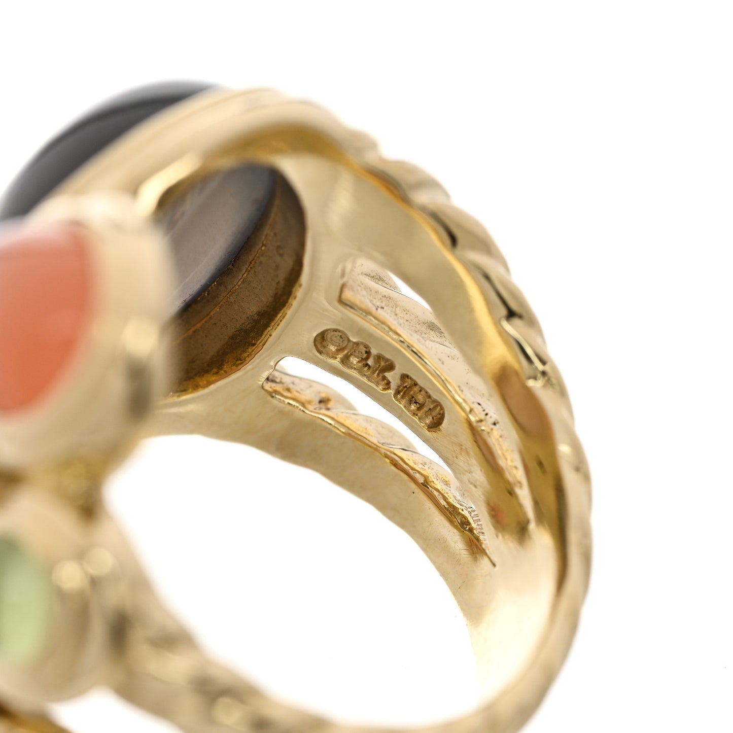 18K Yellow Gold Diamond Moonstone Peridot Prasiolite Mosaic Ring 52 6