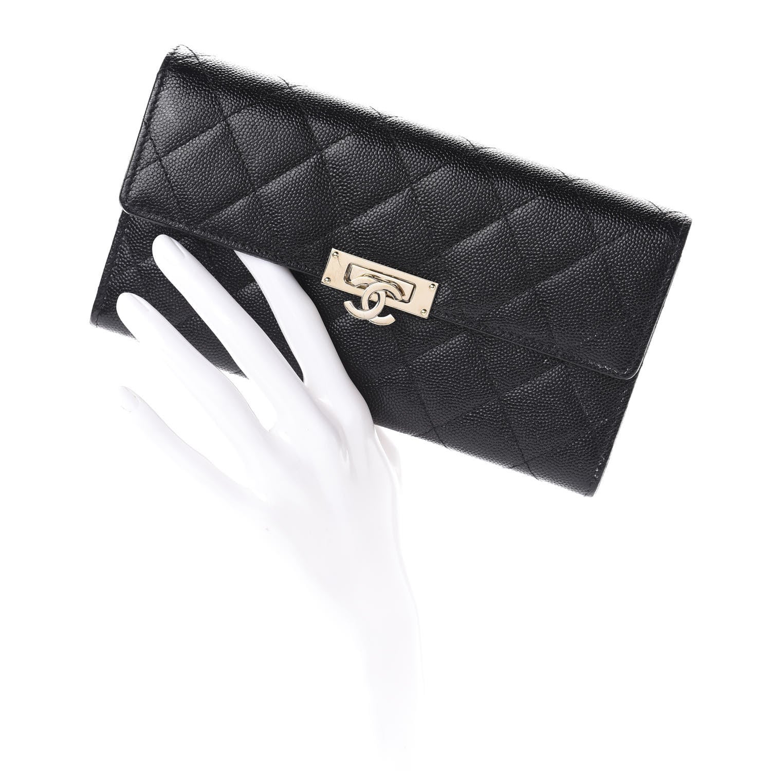 Chanel Caviar Quilted Large Golden Class Gusset Flap Wallet Black 2 of 7