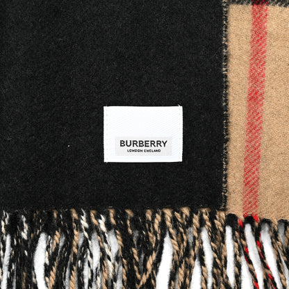 Burberry Cashmere Stripe and Check Reversible Scarf Black Beige 5 of 7