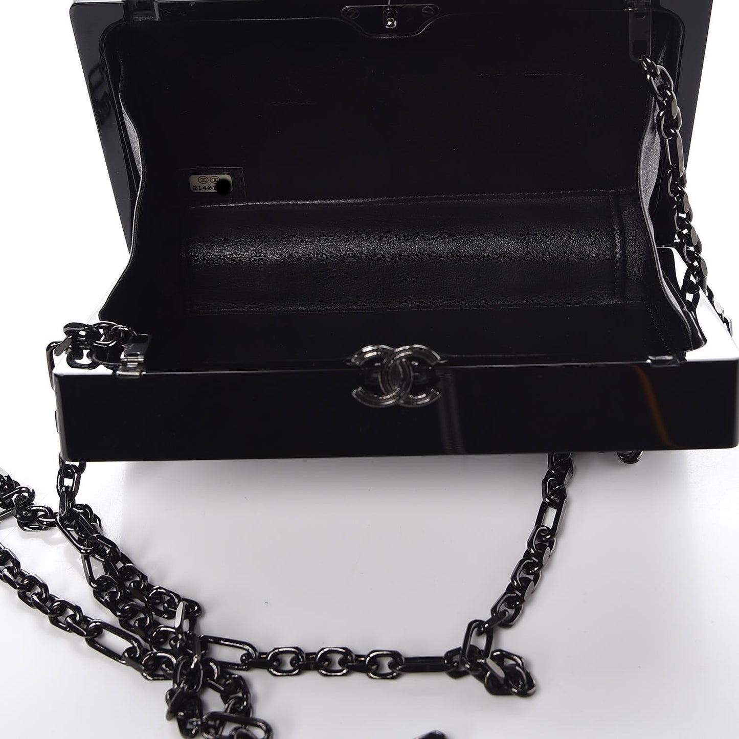 Plexiglass Brass Camelia Minaudiere Clutch Black
