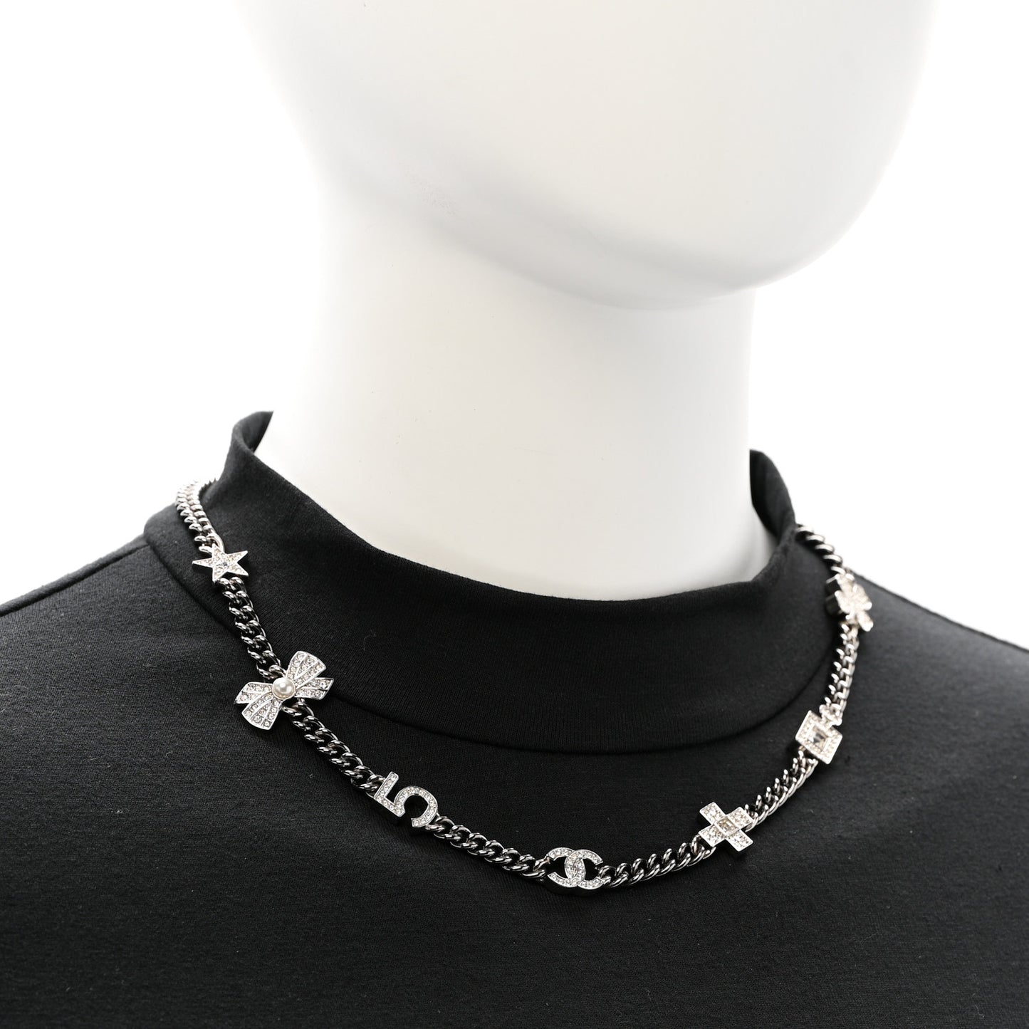 Ruthenium Crystal Chain CC Lucky Charms Choker Silver