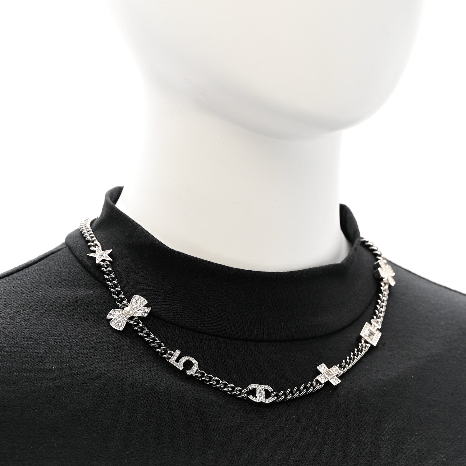 Chanel Ruthenium Crystal Chain CC Lucky Charms Choker Silver 2 of 6