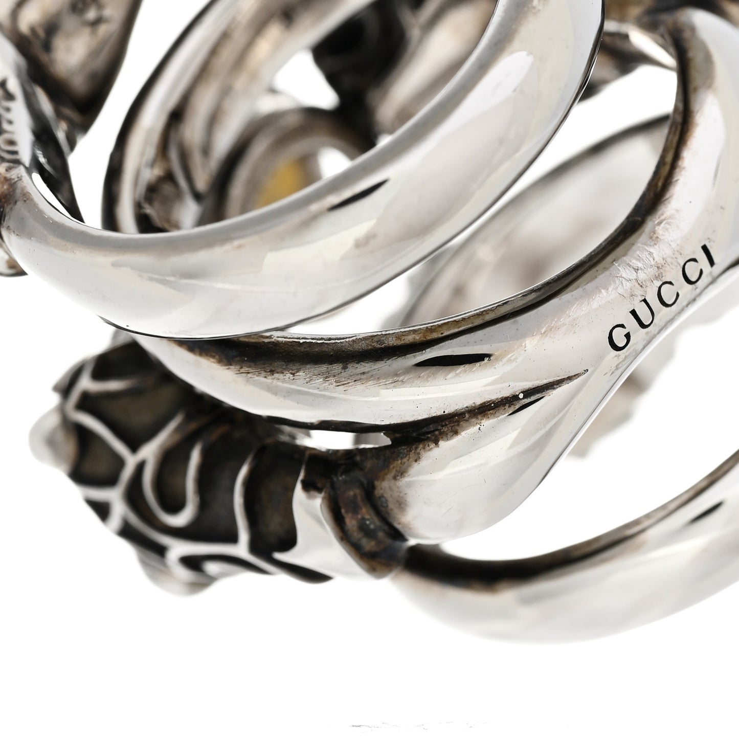 Pearl Tiger Heads Double Wrap Ring 6.5 Silver