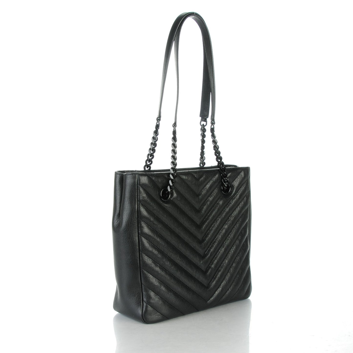Sheepskin Matelasse Chevron Small Monogram Shopping Bag Black