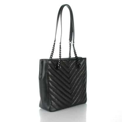 Saint Laurent Sheepskin Matelasse Chevron Small Monogram Shopping Bag Black 3 of 7