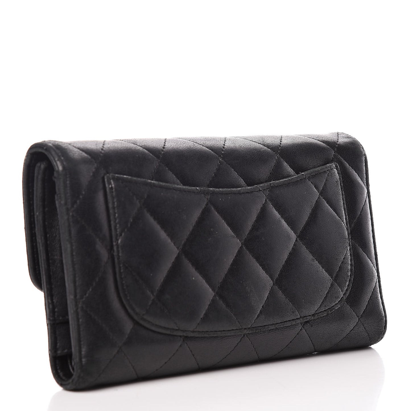 Lambskin Quilted Large Flap Wallet Black