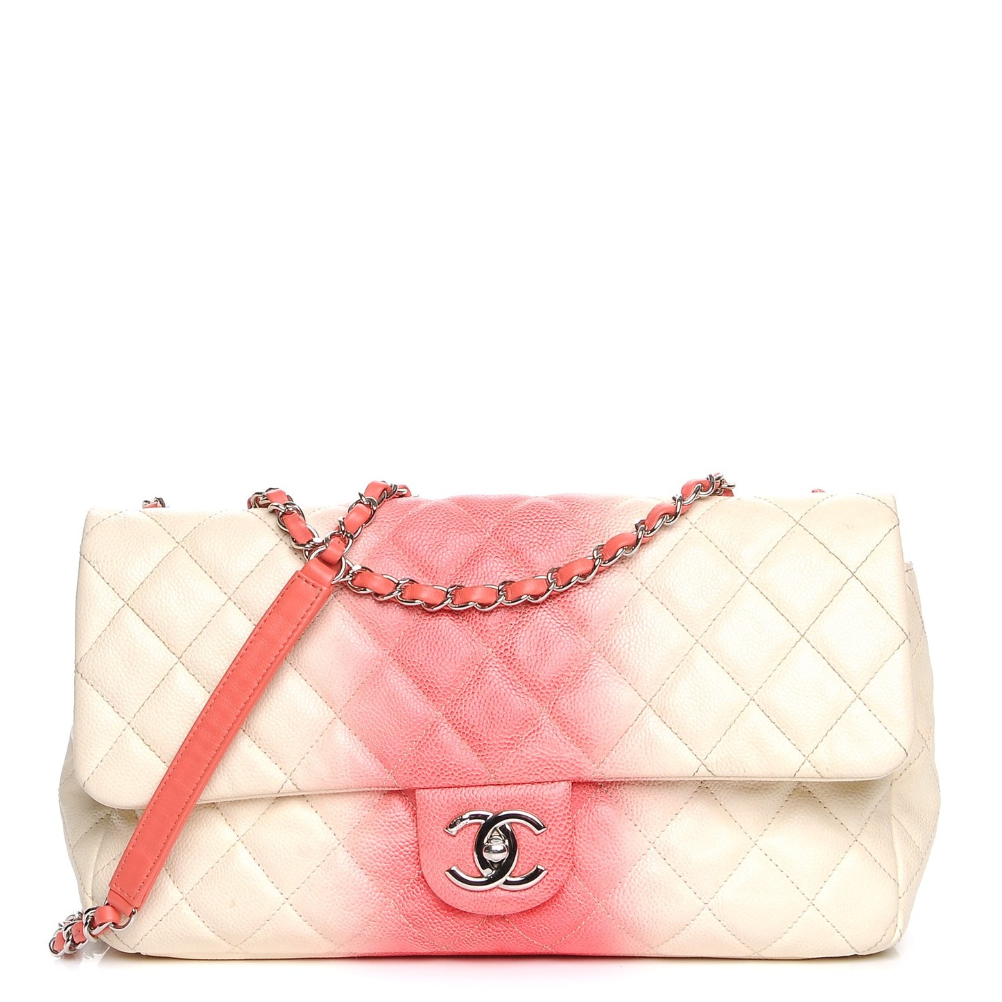 Caviar Quilted Ombre Jumbo Single Flap White Rose Pink