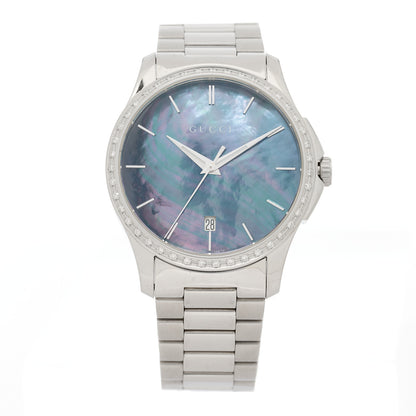 Gucci Stainless Steel Diamond Bezel Black Mother of Pearl 38mm G-Timeless Quartz Watch 1 of 6