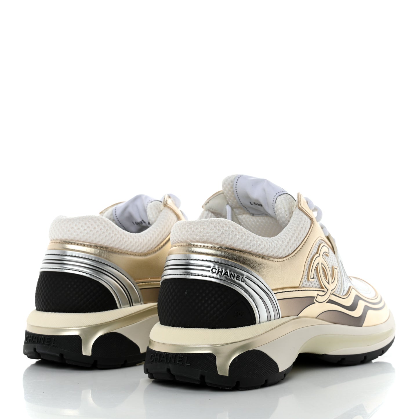 Fabric Laminated Calfskin Stretch CC Womens Sneakers 40 White Silver