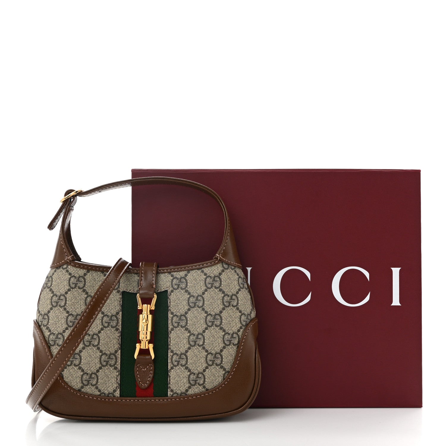 Gucci GG Supreme Monogram Azalea Calfskin Web Mini Jackie 1961 Hobo Beige Ebony Brown Sugar 12 of 12