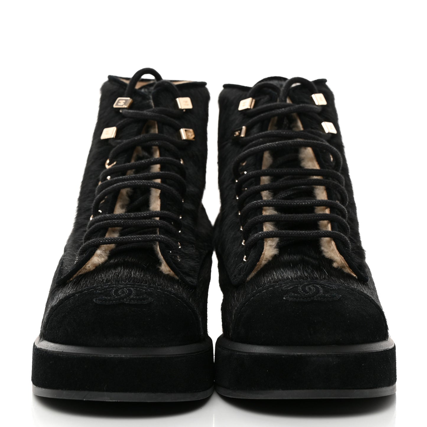 Suede Pony Hair Shearling Lace Up Combat Boots 39 Black White
