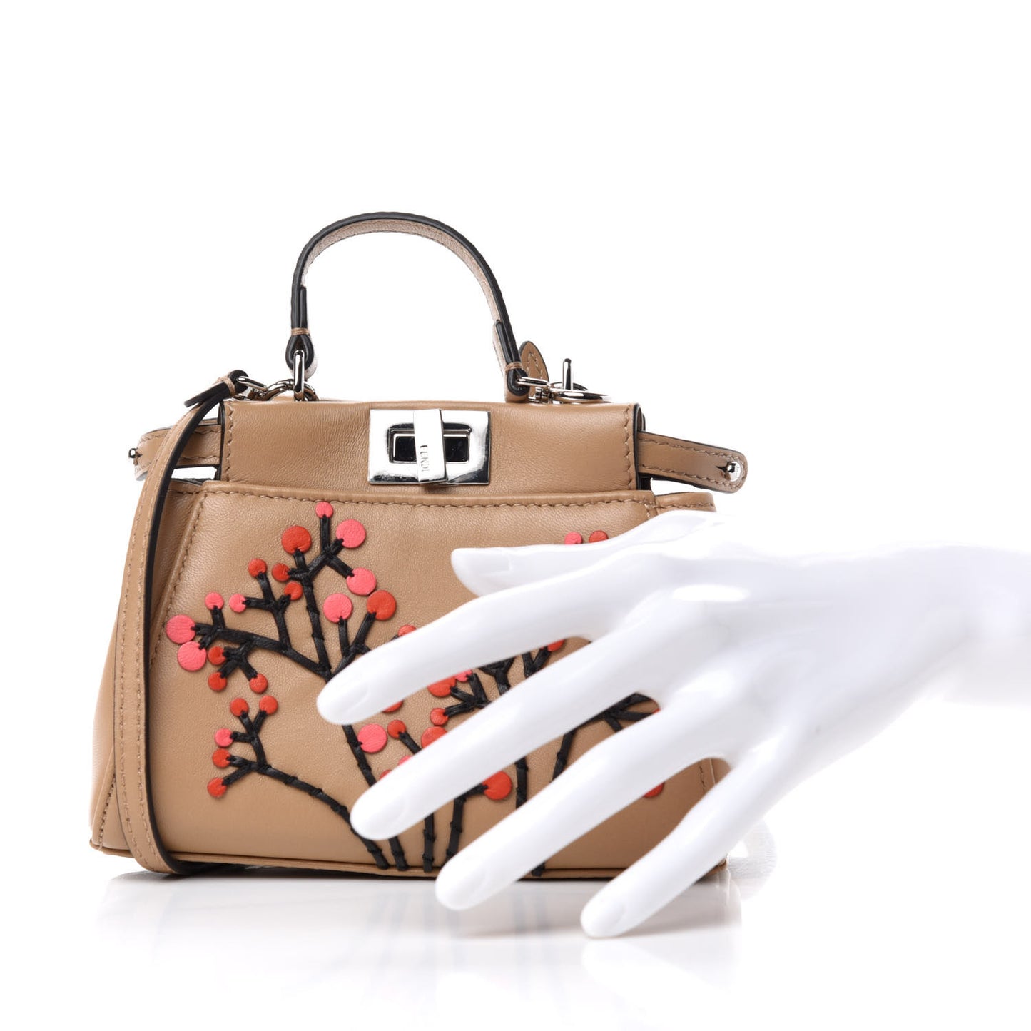 Shiny Nappa Botanical Garden Embroidered Micro Peekaboo Iconic Satchel Cuoio Rosso