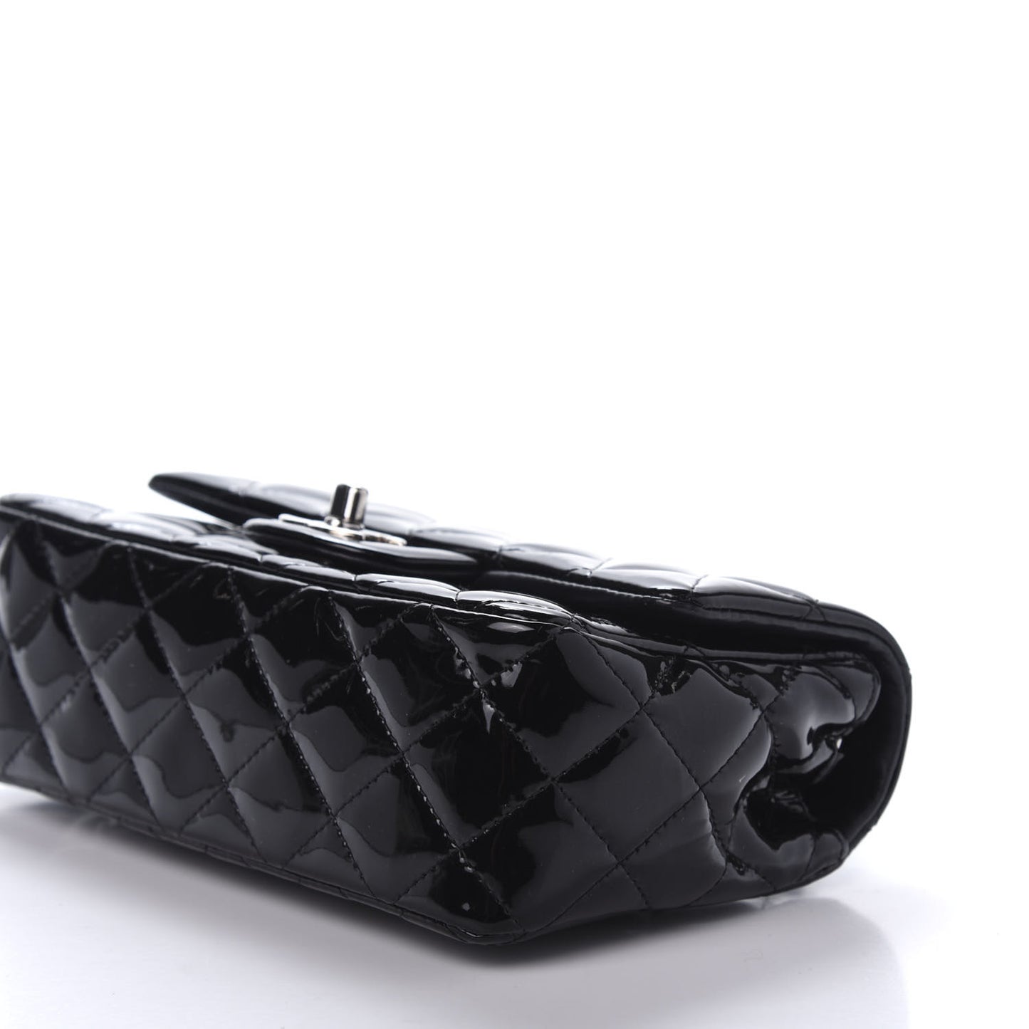 Patent Calfskin Quilted Mini Rectangular Flap Black