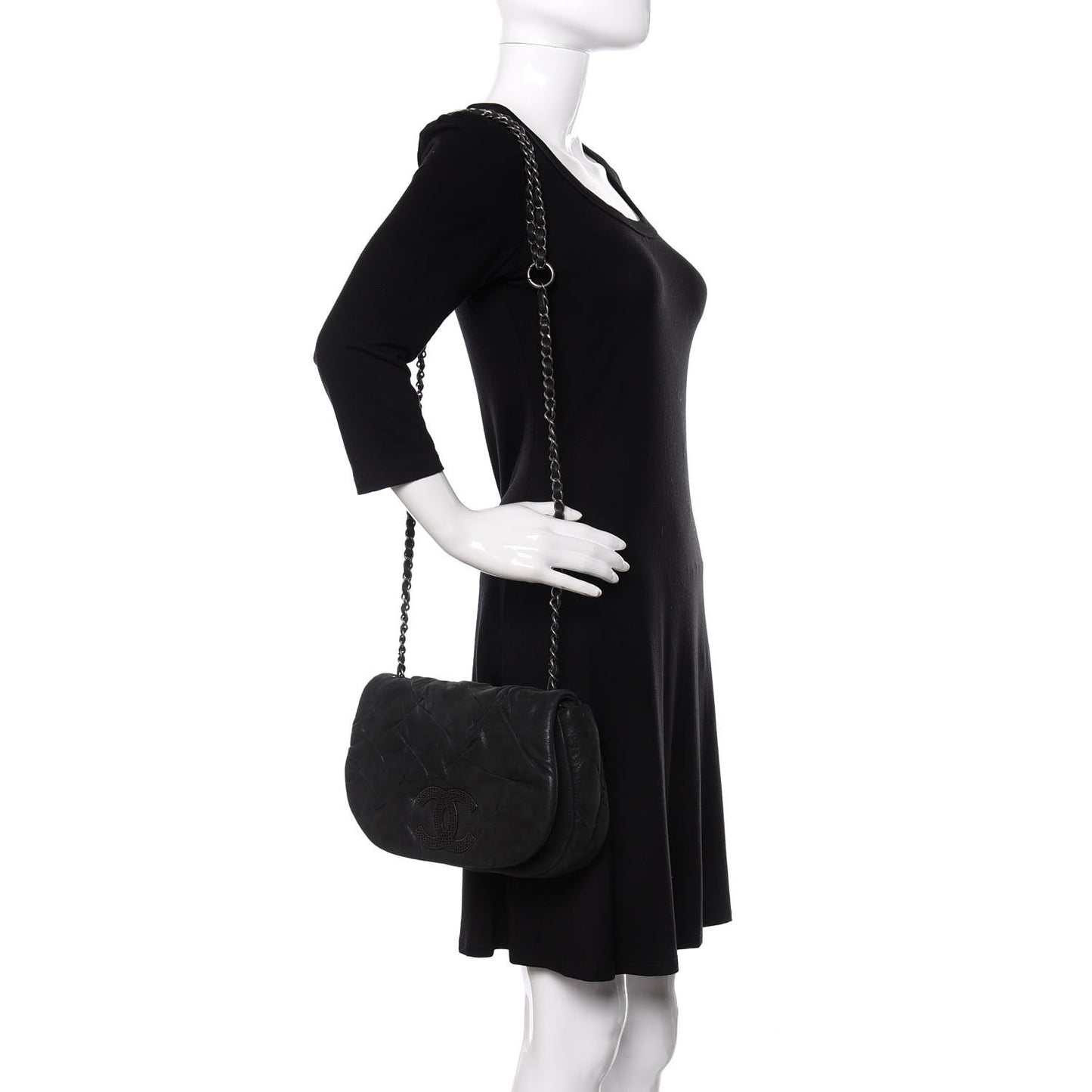 Iridescent Calfskin Glint Accordion Flap Black