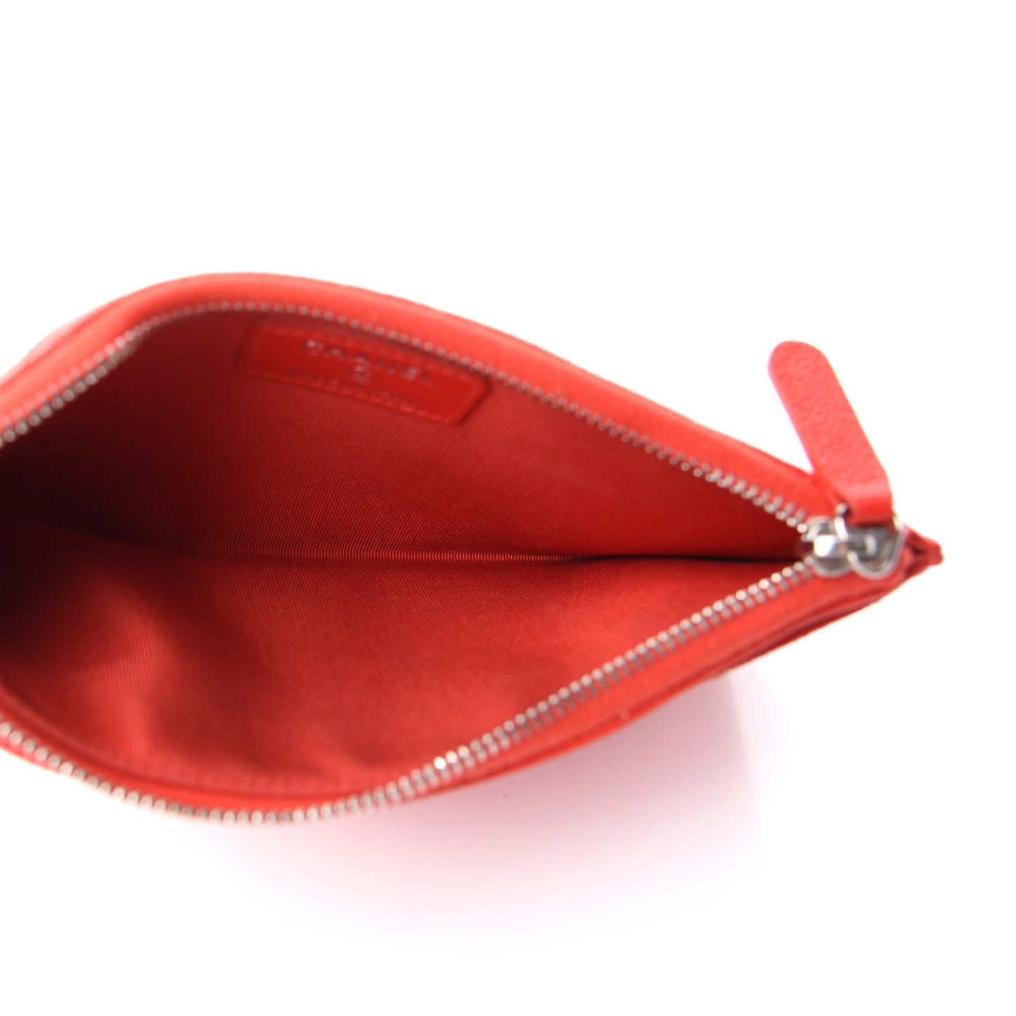 Caviar Chevron Quilted Zip Pouch Red