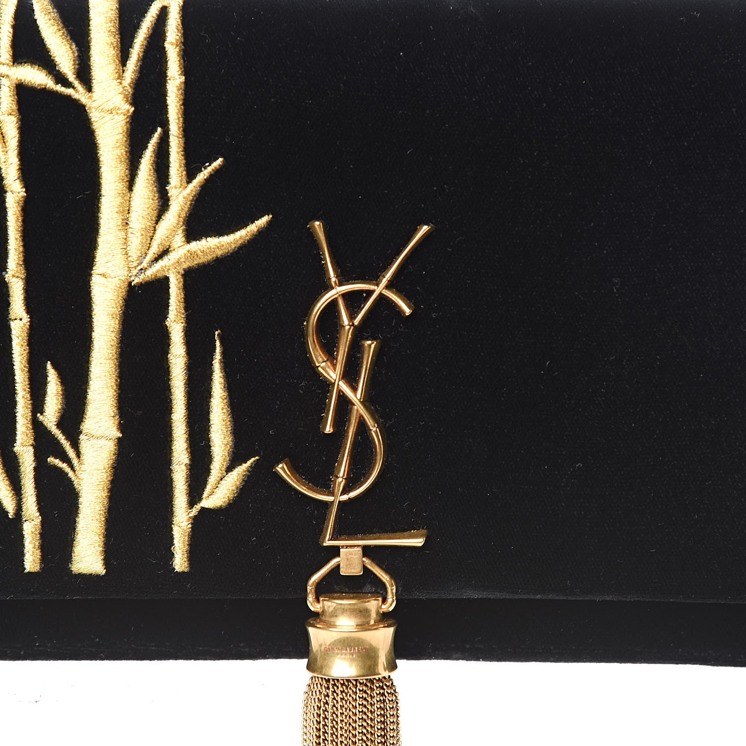 Saint Laurent Velvet Embroidered Bamboo Monogram Kate Chain Wallet Black 15 of 16